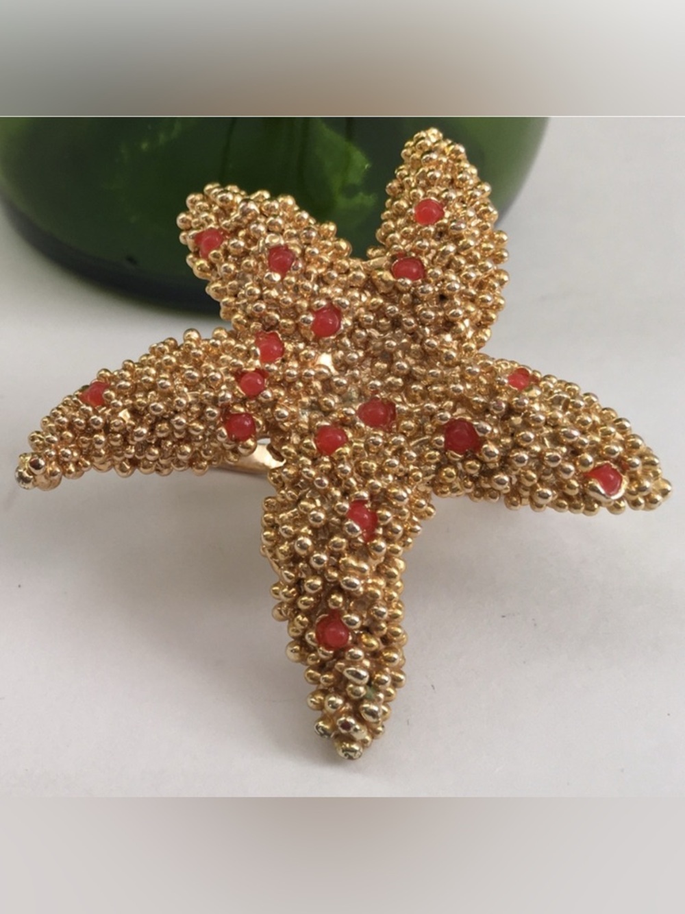 Gold Starfish Ring with Red Accents
